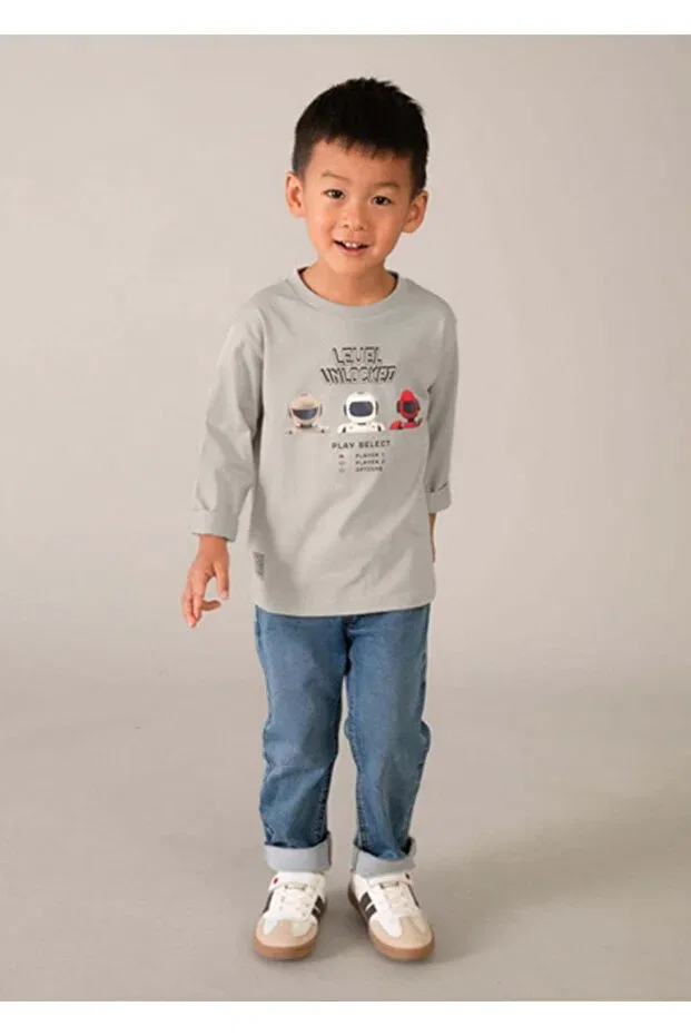 Детская футболка для мальчиков с длинным рукавом Summer Boys' Long Sleeve Printed Tshirt Mayoral, Beige — фото 2