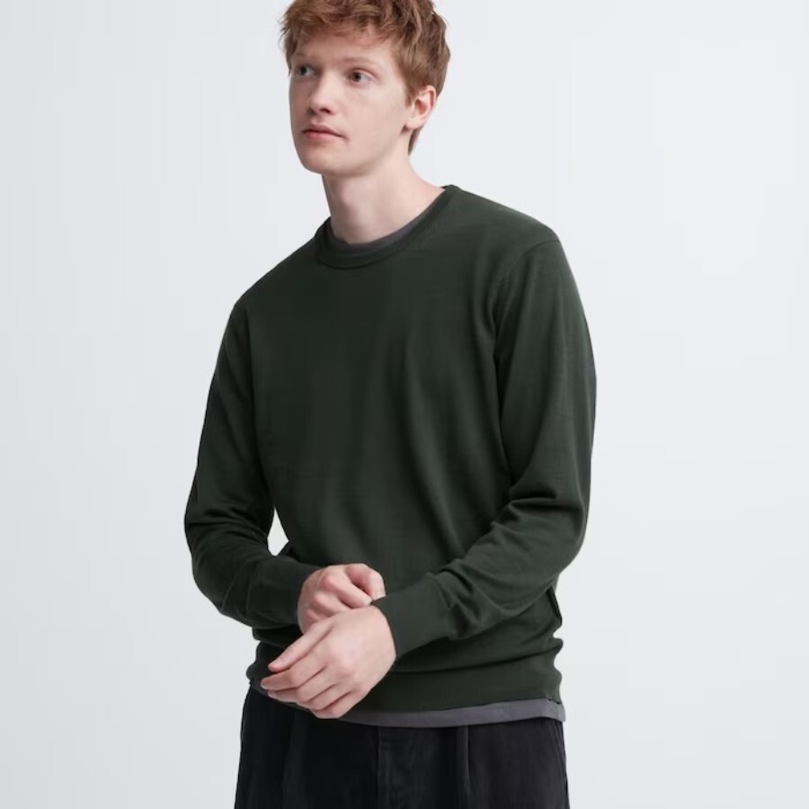 Джемпер Uniqlo Extra Fine Merino, темно-оливковый
