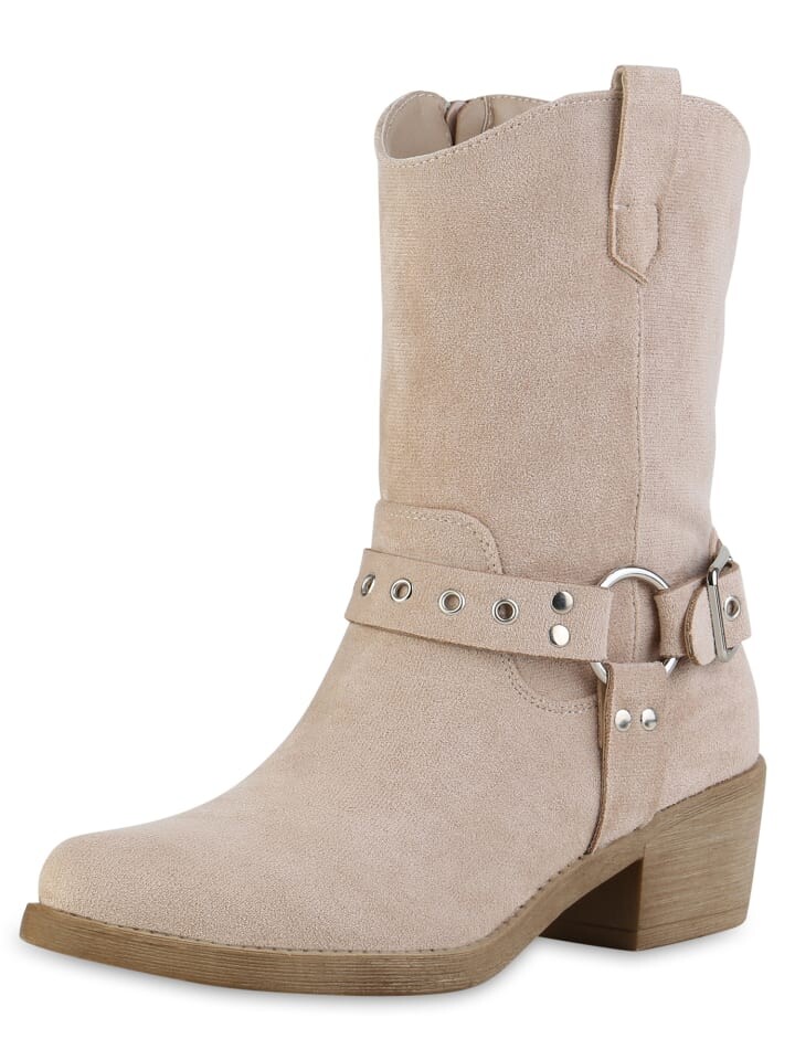 Ботильоны VAN HILL Cowboy Boots Grace, цвет beige velours