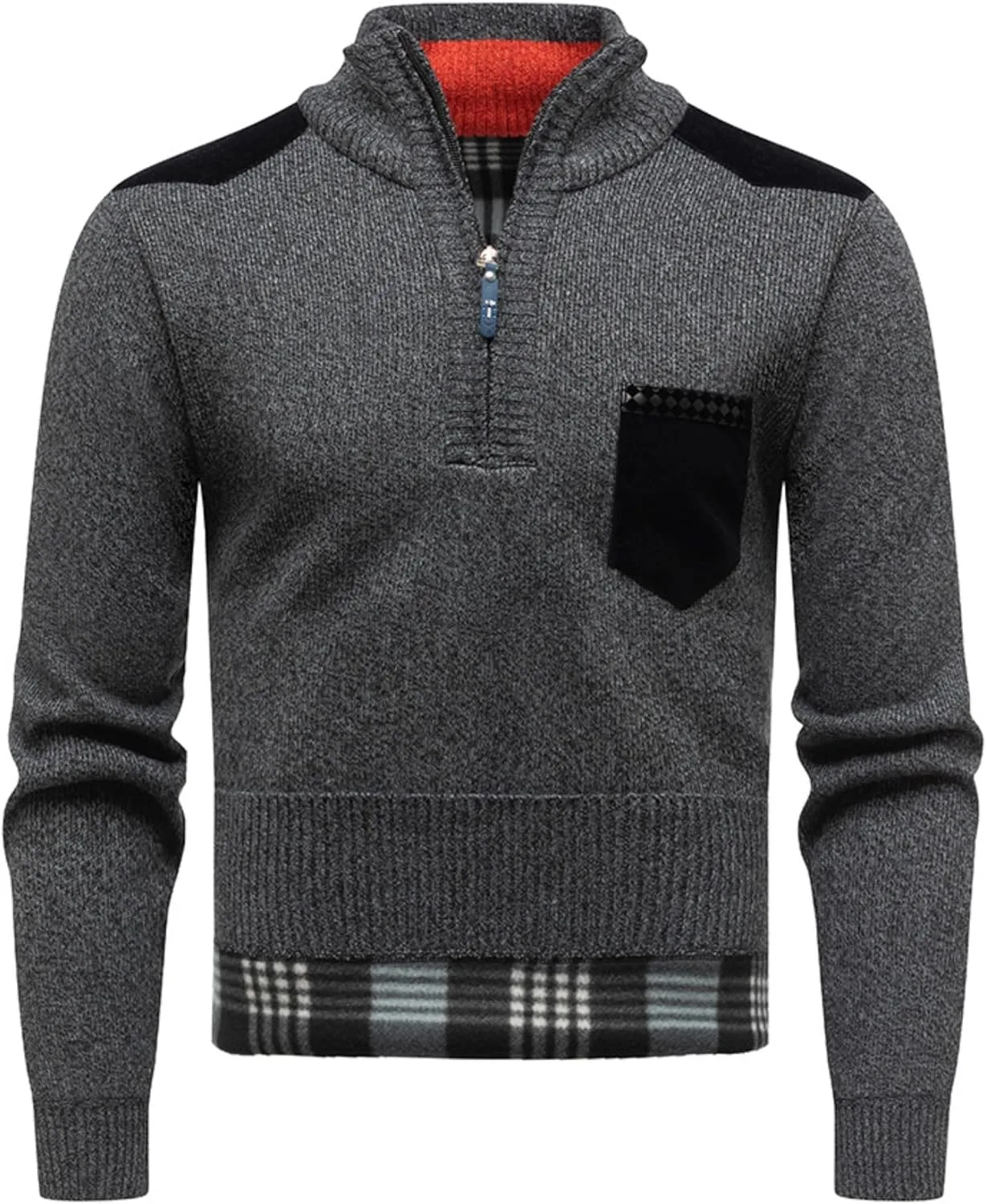Мужской свитер с четвертью молнии Slim Texture Knitted с нагрудным карманом — фото 2
