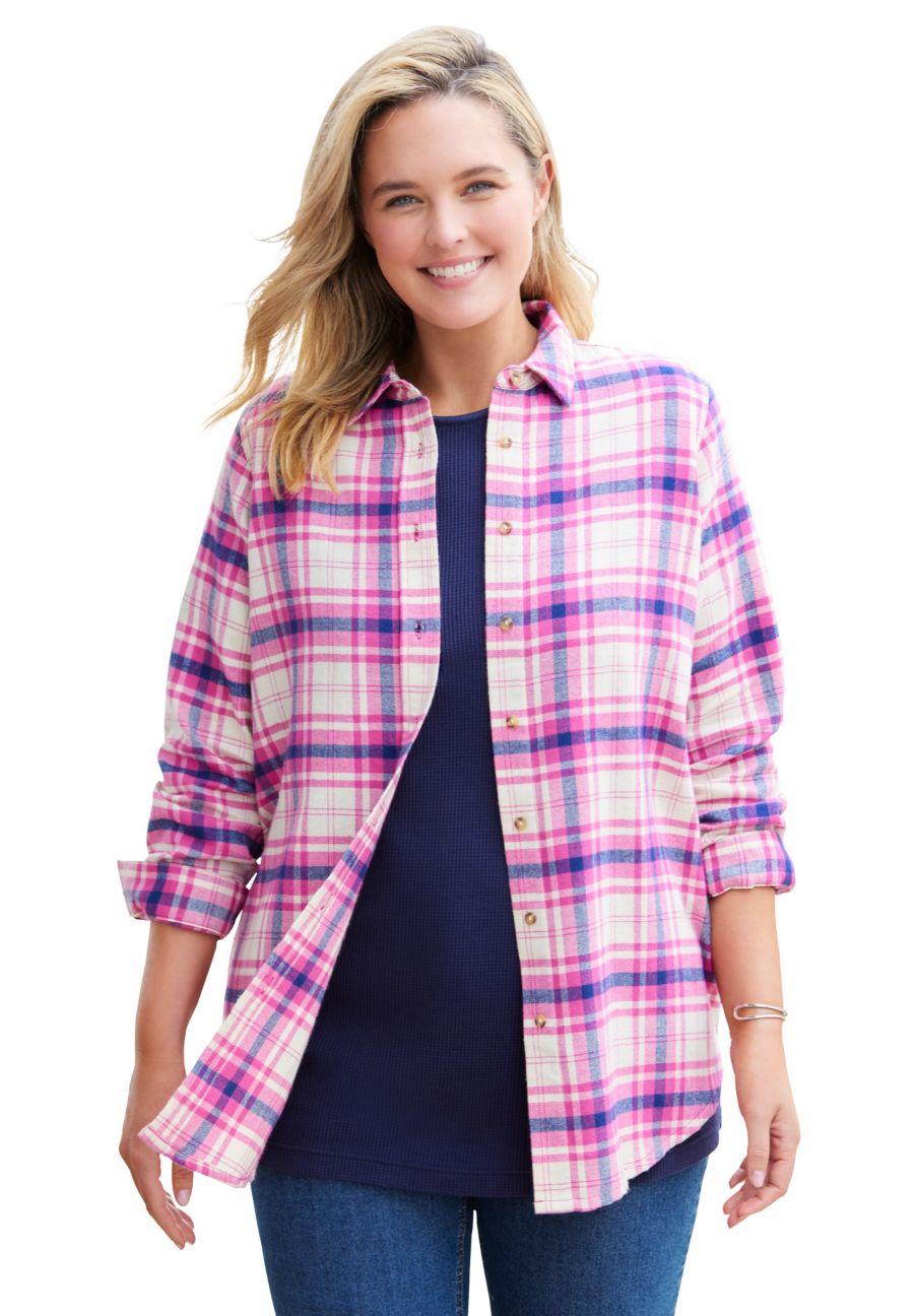 

Классическая фланелевая рубашка больших размеров Woman Within, Peony petal plaid