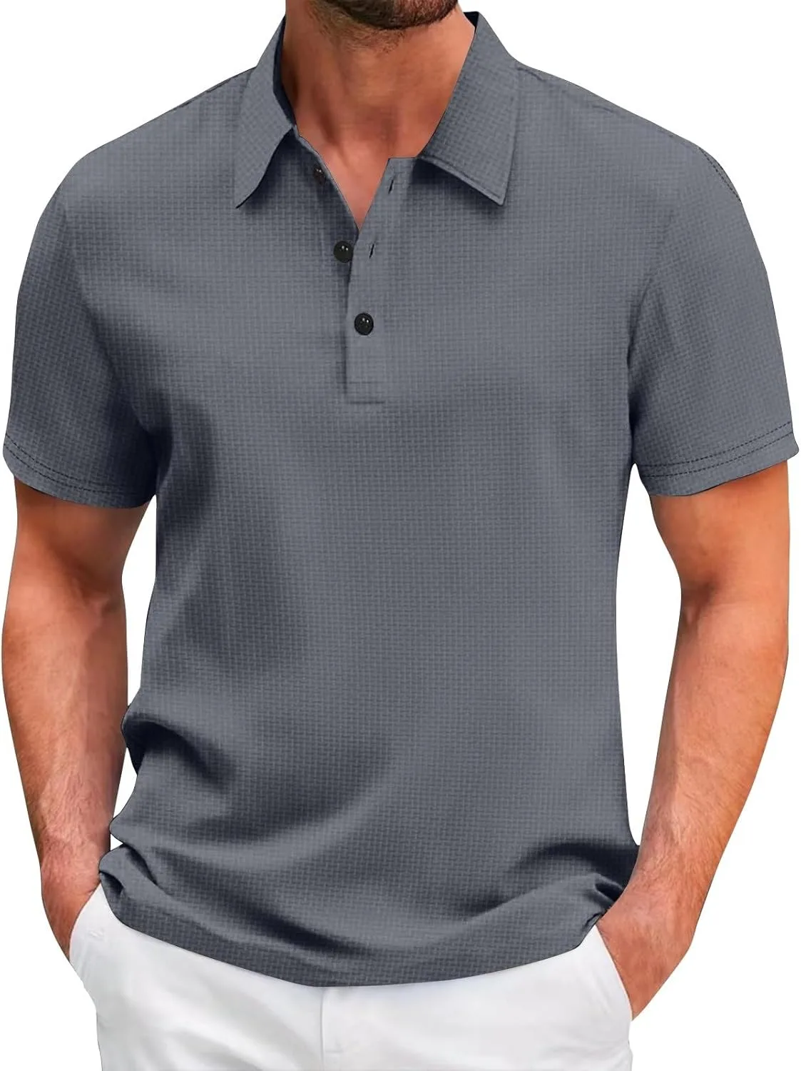 

Короткий поло для мужчин с воротником и текстурой