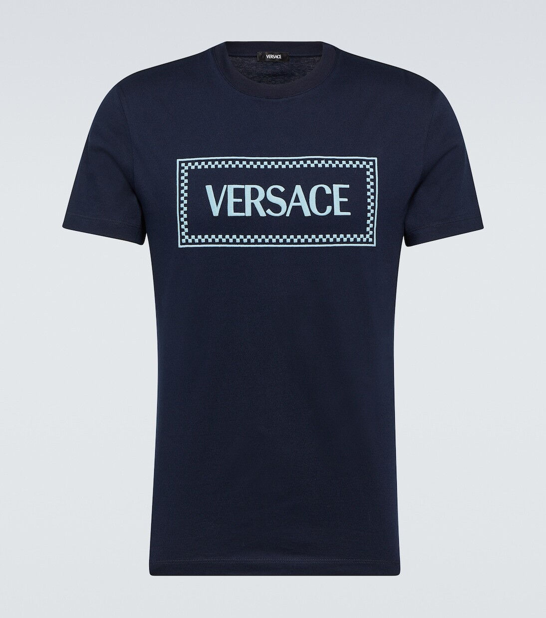 

Футболка из хлопкового джерси с вышитым логотипом Versace, синий