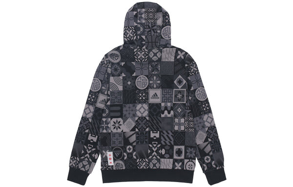 Толстовка Men's adidas Cny Aop Hood Pattern Full Print Sports Black, черный — фото 3
