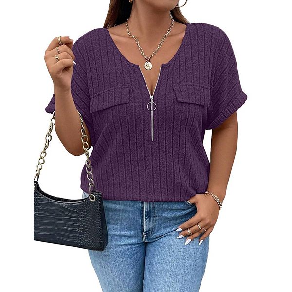 

Женская футболка с коротким рукавом и молнией на лето Xuba, Purple, Фиолетовый, Женская футболка с коротким рукавом и молнией на лето Xuba, Purple