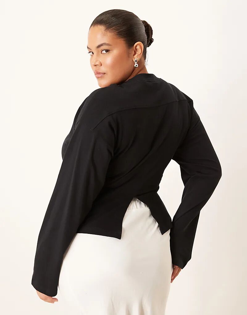 

Черная футболка с длинными рукавами и корсетом ASOS DESIGN Curve