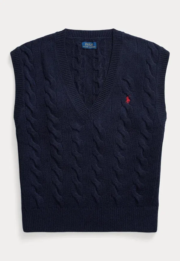 Джемпер-жилет из кашемира и шерсти с косами Polo Ralph Lauren, тёмно-синий