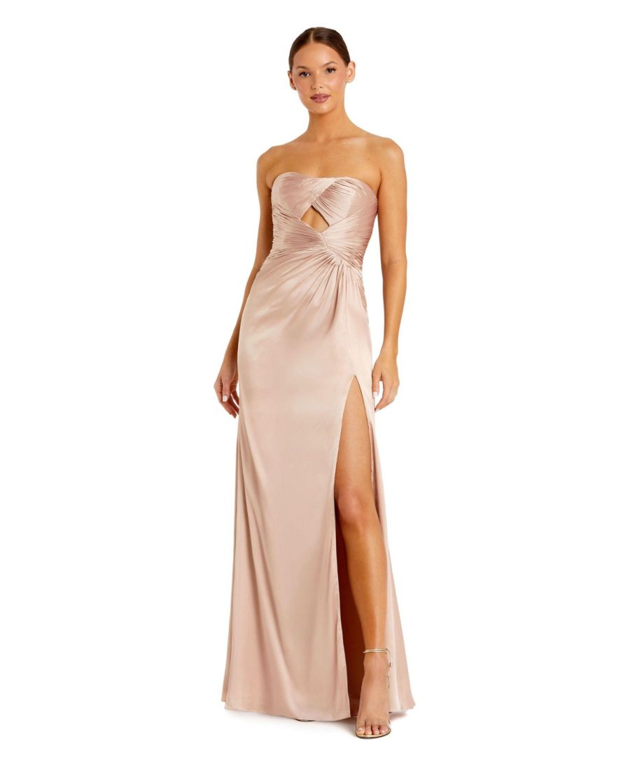 

Женское платье-халат без бретелей из шармеза с вырезом Mac Duggal, Oyster