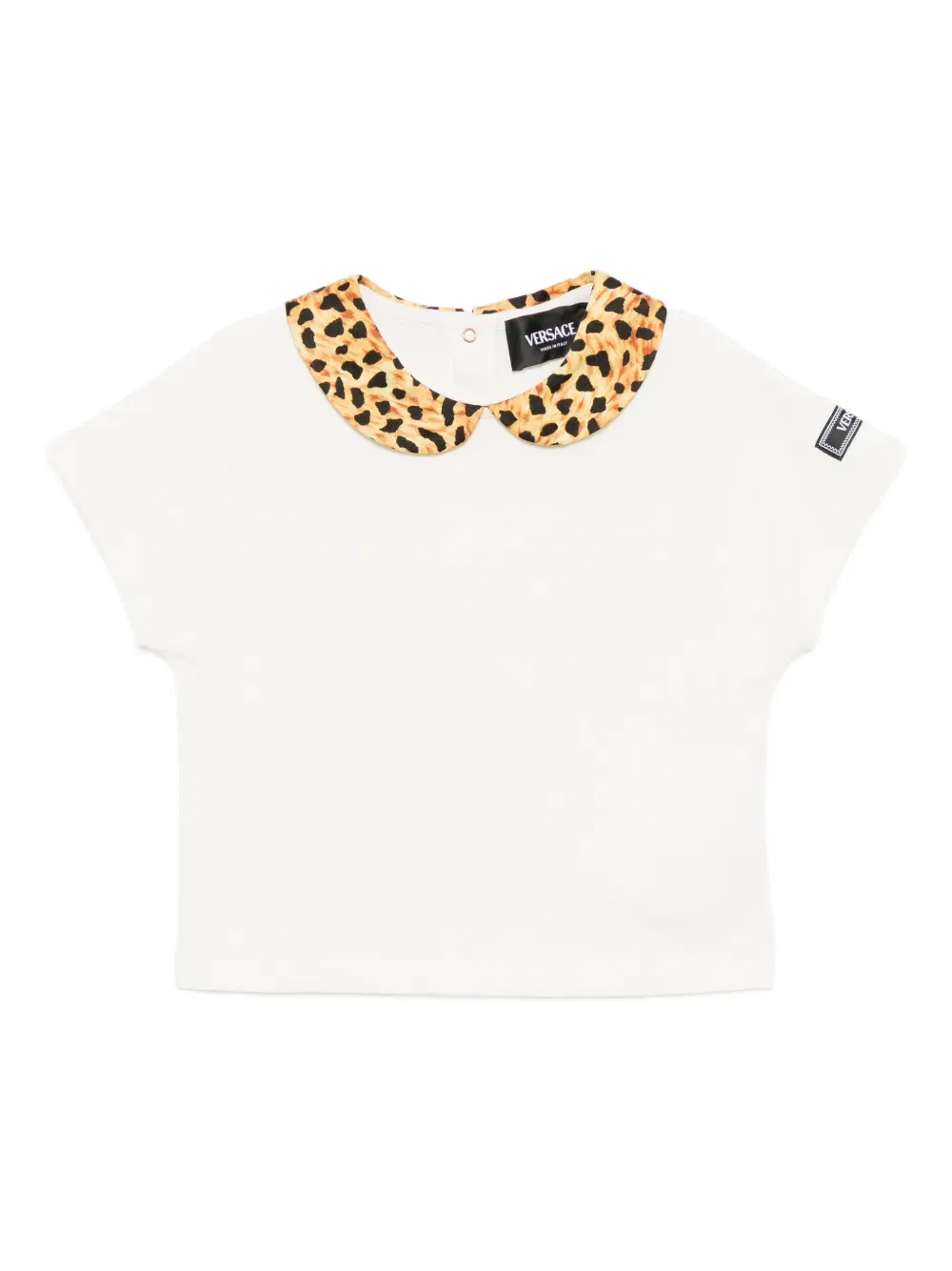 Футболка из саржи с леопардовым принтом Versace Kids, белый