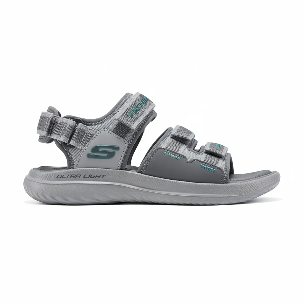 Спортивные мужские пляжные сандалии из текстиля и искусственной кожи Skechers, Gray/Turquoise — фото 3
