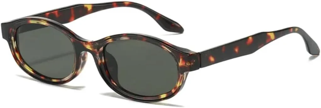 

Овальные солнцезащитные очки для женщин в стиле панк, двухцветные, защита от УФ-излучения UV400, ретро, ​​для мужчин, прозрачная оправа VFDHN, Leopard Green