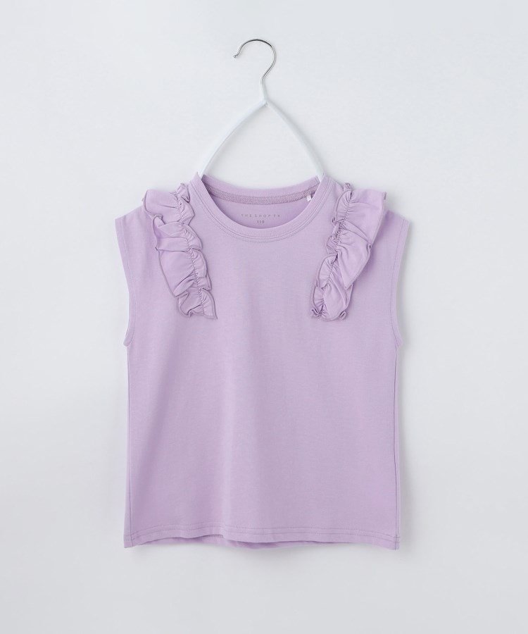 Хлопковая футболка с оборками на плечах THE SHOP TK, Lavender(080)