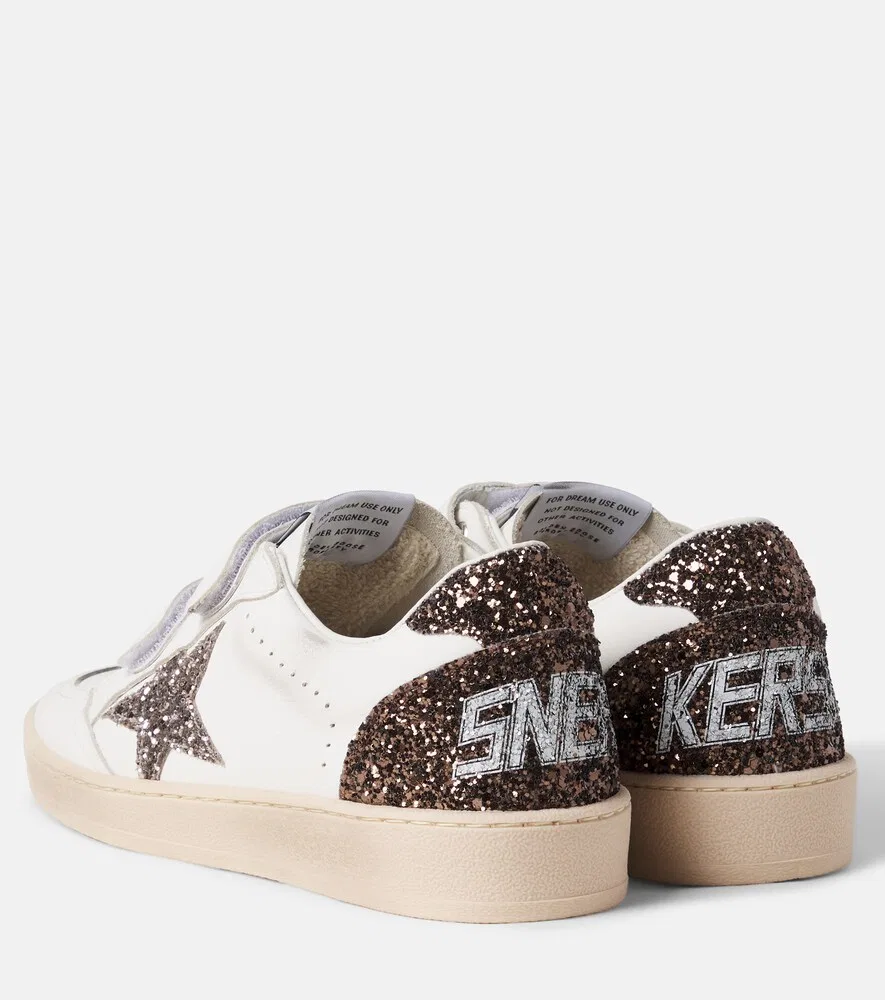 Кожаные кроссовки Ball Star с блестками Golden Goose Kids, белый — фото 2
