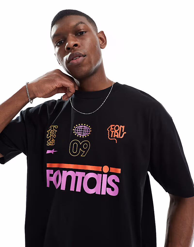 

Футболка свободного кроя ASOS DESIGN со спортивной графикой черного цвета