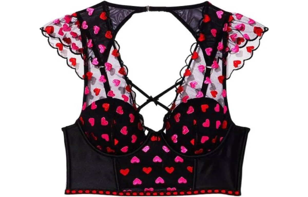 Victoria's Secret Бюстгальтер женский черный с вышивкой в виде сердца на подошве