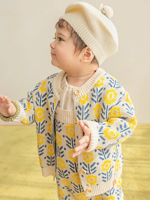 Детский кардиган с цветочным принтом BABYBLEE, Yellow — фото 2