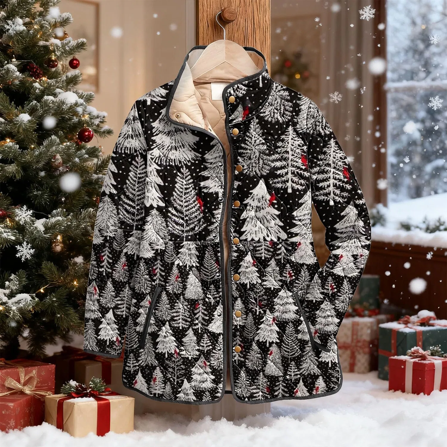 Женская куртка с принтом Christmas Print, 1-white — фото 3