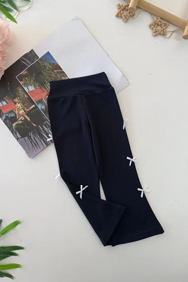 Детские леггинсы для девочек фасона клеш с бантом Minigimin Cicileri, Navy Blue — фото 2