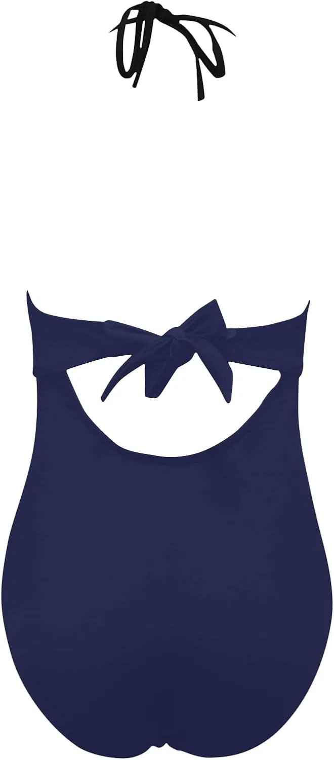 Женский купальник слитный с вырезами и завязками, Dark Blue — фото 3