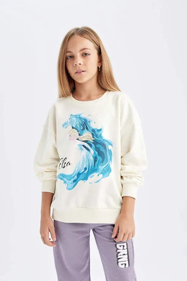 Детские свитшот для девочек свободного кроя Ecru frozen relax fit crew neck sweatshirt for girls d1119a824au Defacto, Ecru — фото 3