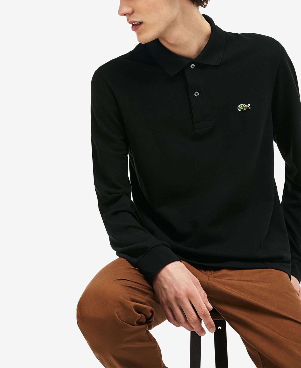 Мужская классическая рубашка поло с длинным рукавом l.12.12 Lacoste, черный — фото 4