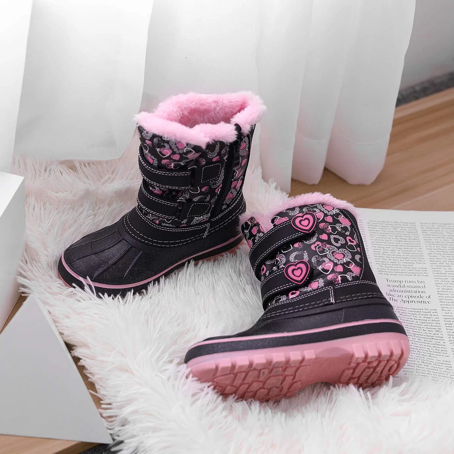 Детские зимние водонепроницаемые ботинки DREAM PAIRS, Black/Pink — фото 3