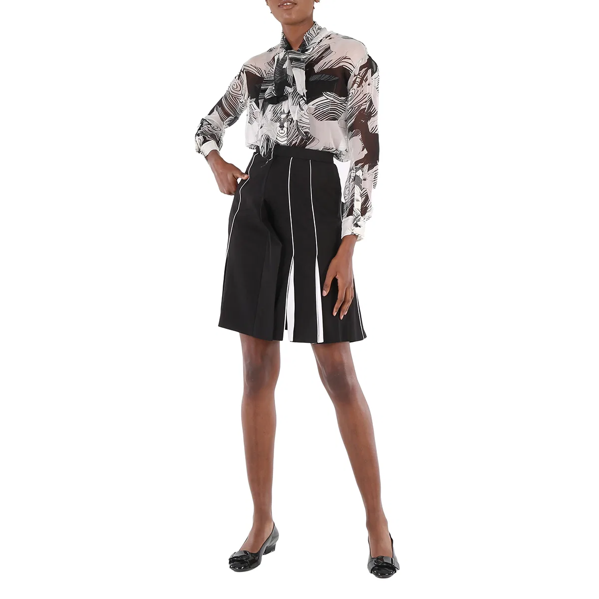 Юбка шерстяная с отделкой кантом Ladies Black Piping Detail Wool Skirt Burberry, Black — фото 4
