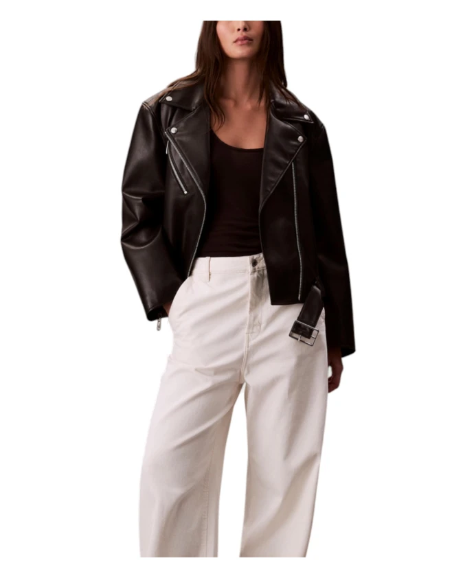 

Байкерская куртка из искусственной кожи с металлическими деталями. Calvin Klein Jeans, черный