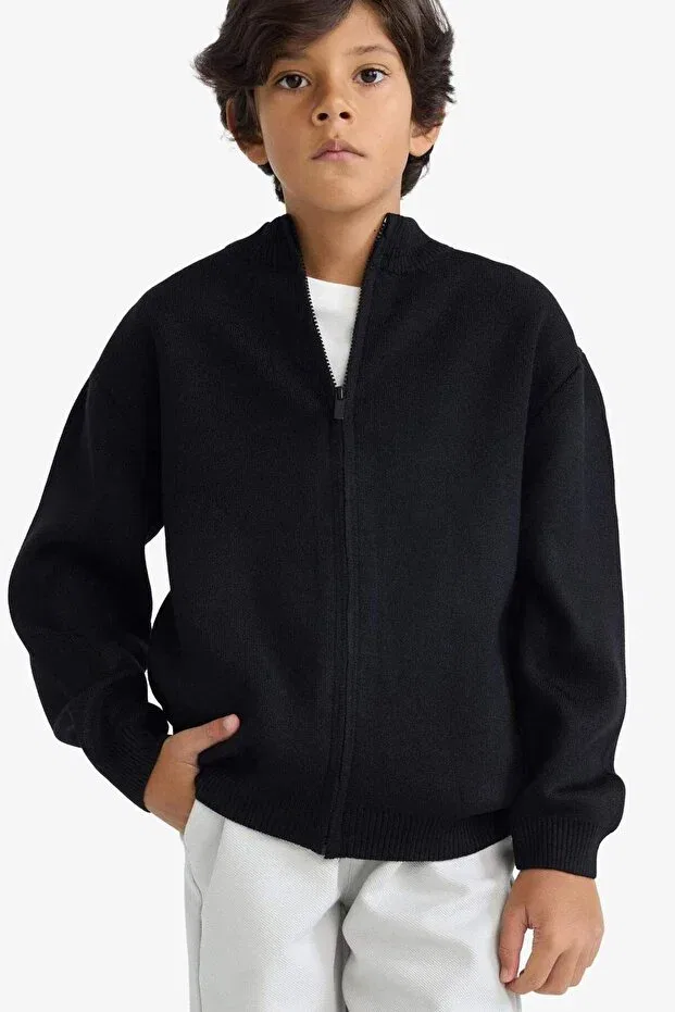 Детский кардиган для мальчиков с длинным рукавом Half Zipper Cardigan For Boys F0817A825AU Defacto, Black Bk27 — фото 2