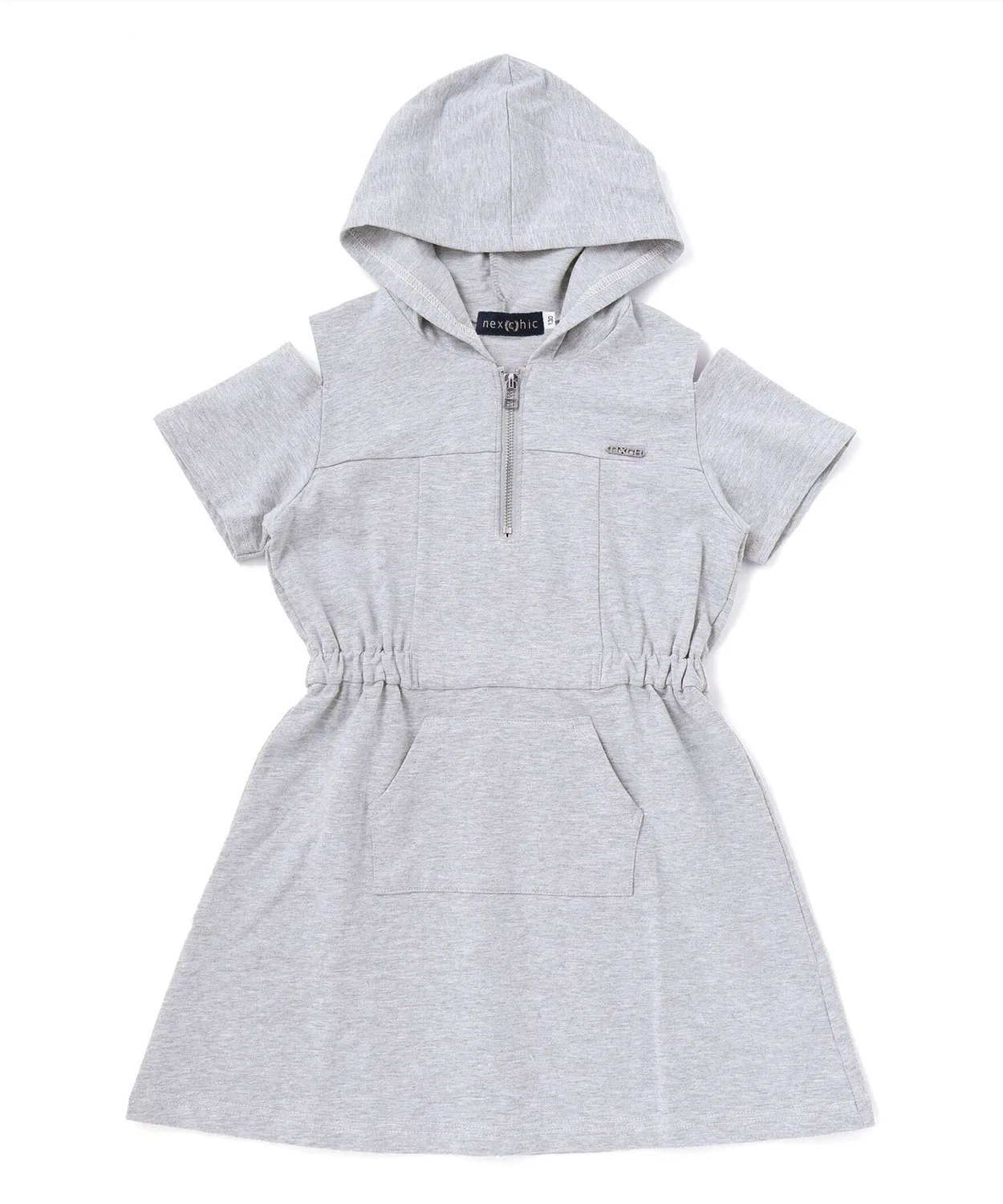 Детское платье-худи с принтом, с длинным рукавом модель Half Zip Shoulder Hoodie Dress, nexchic, Grey
