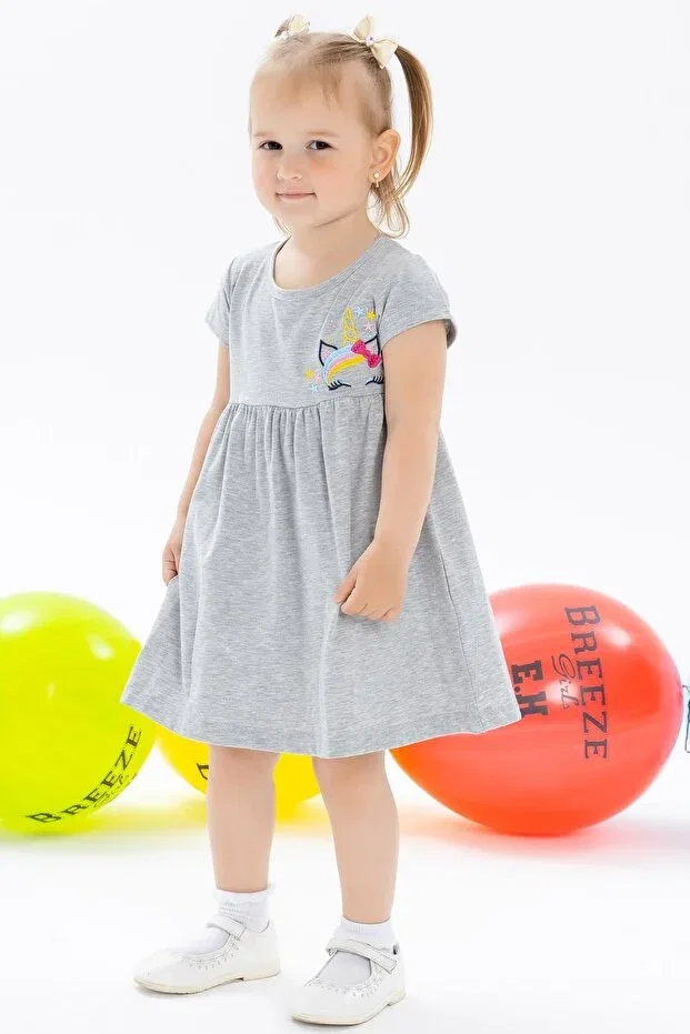 Детское платье для девочек с вышивкой Unicorn embroidered Breeze, Gray Melange — фото 2