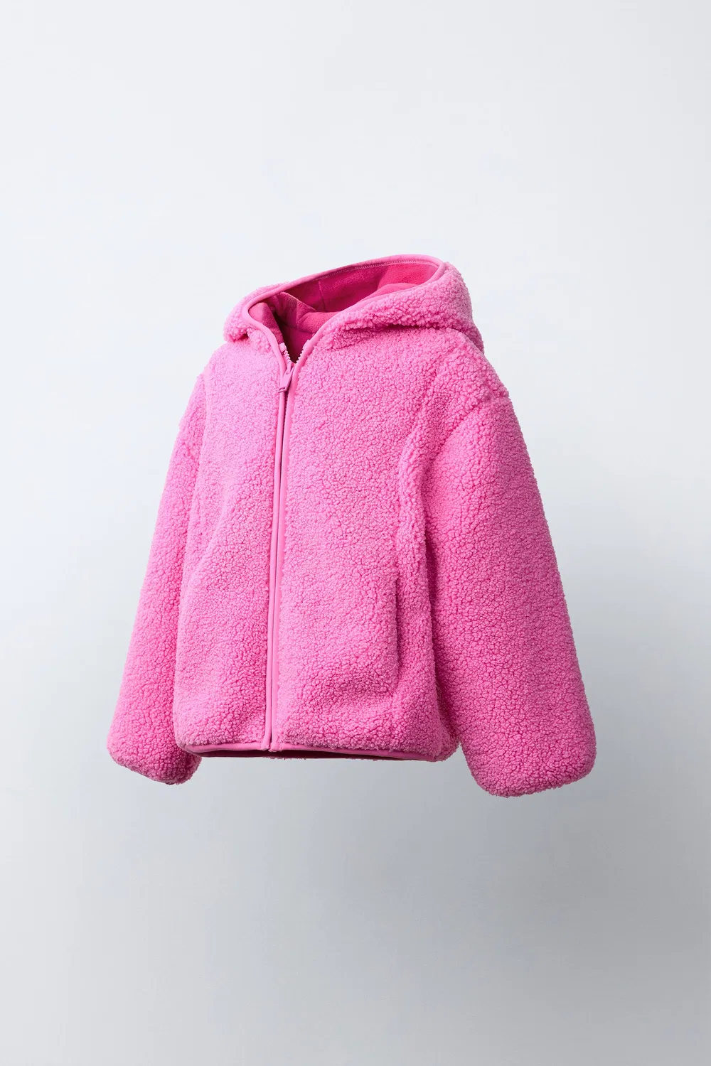 Куртка с капюшоном из искусственной овчины ZARA, Fuchsia — фото 2