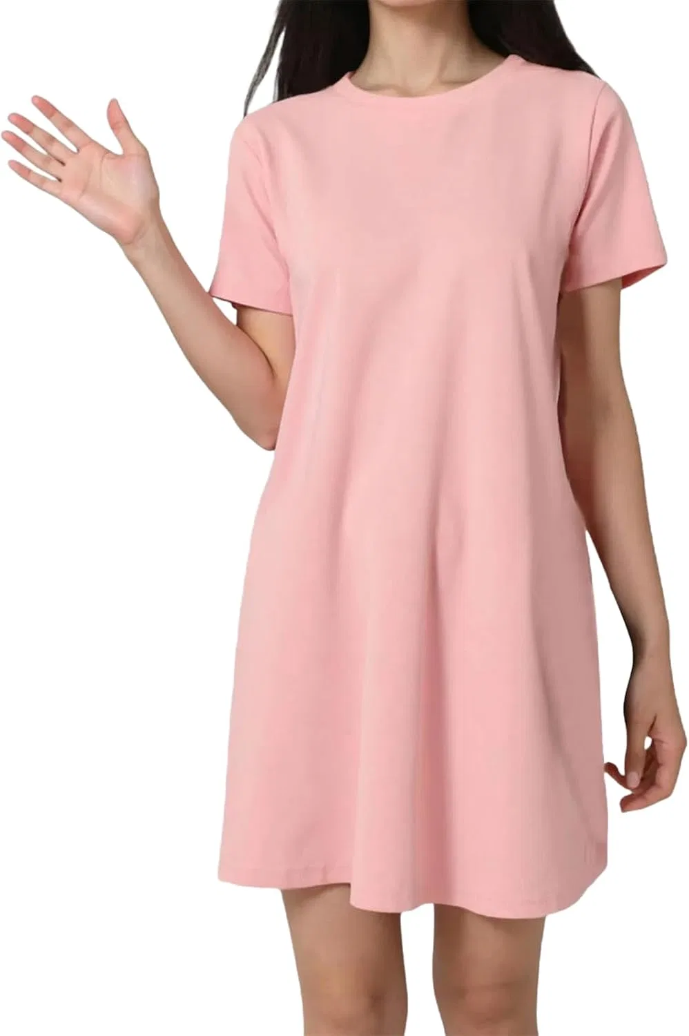 Женское повседневное платье с круглым вырезом Generic, Pink