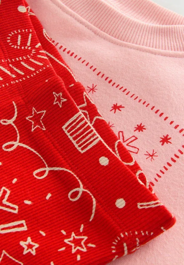 Комплект: лосины и брюки с принтом Food, Christmas and flare set, Next, Pink Red, красный/розовый — фото 2