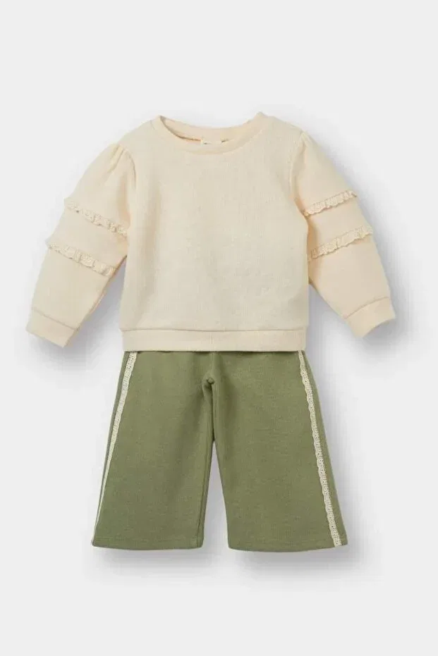 Детский комплект из футера с длинным рукавом Defacto, Khaki