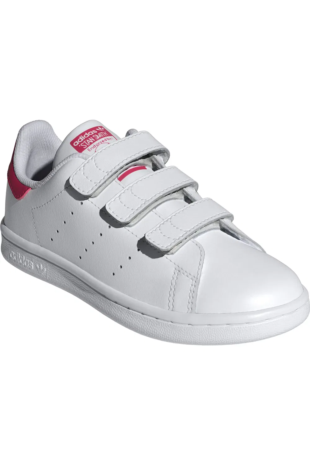 Кроссовки детские перфорированные Stan Smith adidas, белый/белый/ярко-розовый