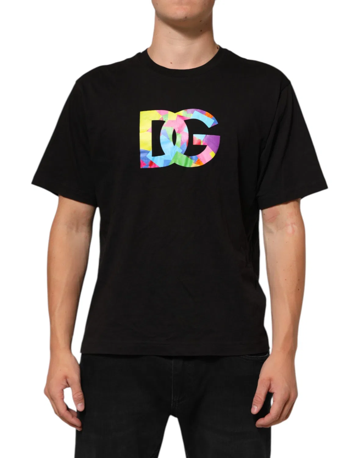 Мужская футболка с принтом логотипа Black Logo Print Cotton Crew Neck Dolce & Gabbana, черный