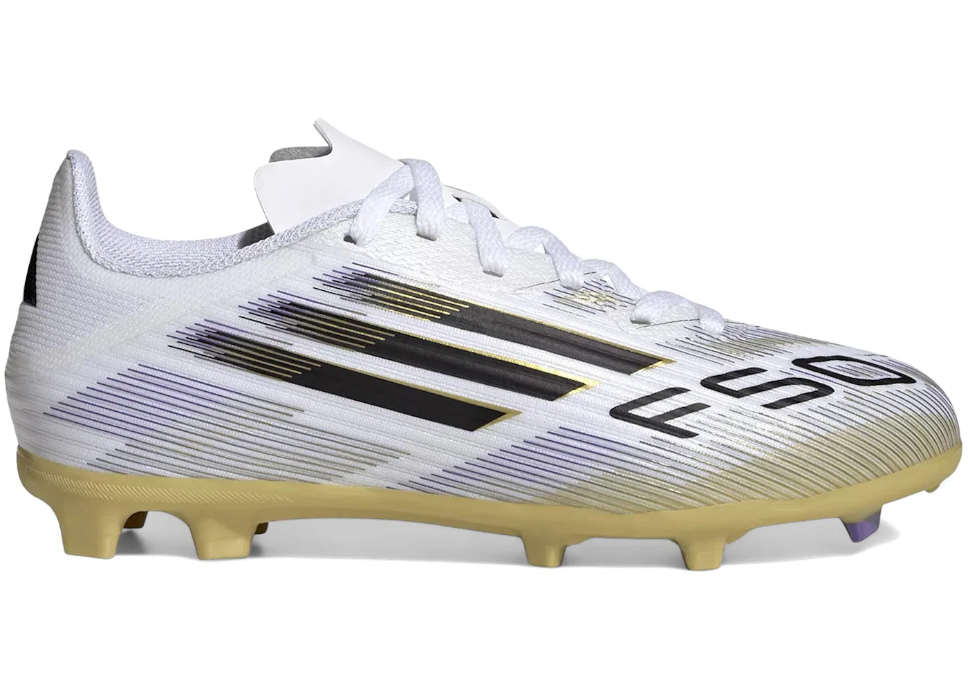 Детские бутсы для футбола с покрытием FG/MG Adidas F50 League Road to Glory Pack, Cloud White/Core Black/Gold Metallic