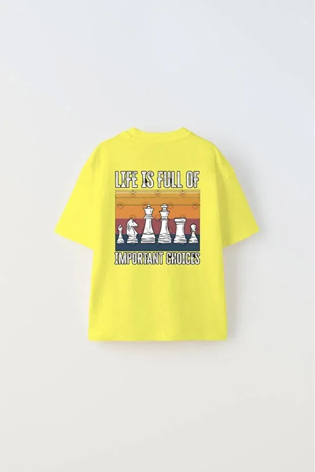 Детская футболка для мальчиков с принтом Life is full of important choices written chess design The Champ Clothing, Yellow