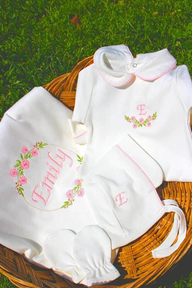 Детский комплект для новорожденных хлопковый Floral personalized Babiesfirst, White — фото 3