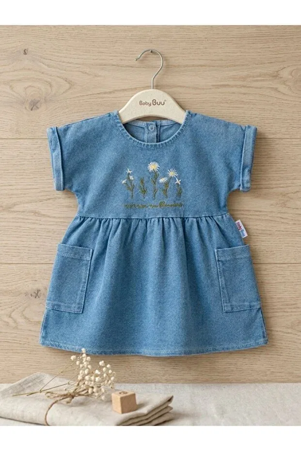 Детское платье для девочек джинсовое с вышивкой Minaze collection daisy embroidered Baby Buu, Blue