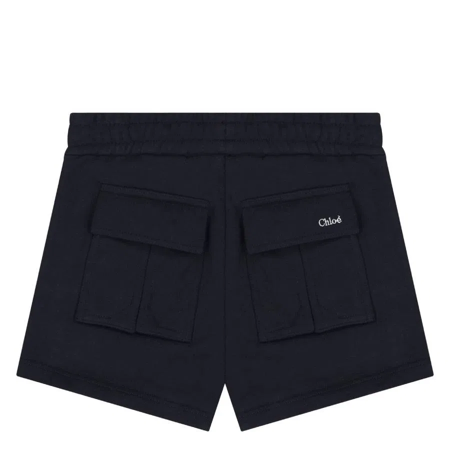 Шорты хлопковые с вышитым логотипом Chloe Kids Logo Embroidered Shorts Chloé, Navy — фото 2