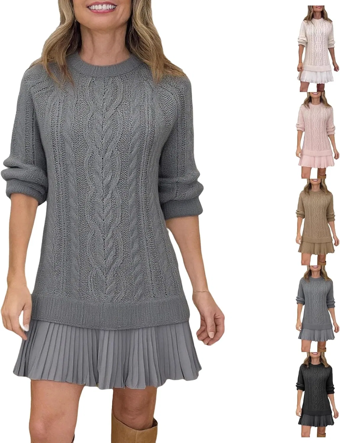 Женское платье-свитер с косами Twofer Patchwork, Grey