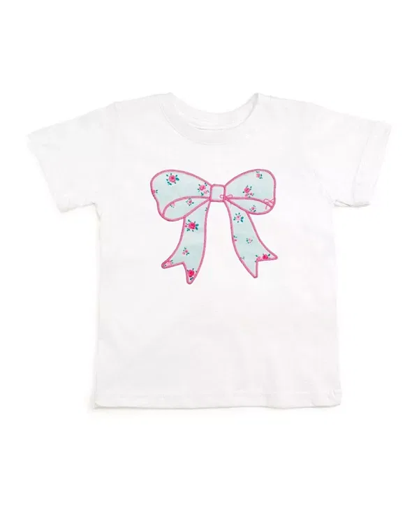 Детская футболка для девочек с принтом Sky Floral Bow Patch Sweet Wink, белый