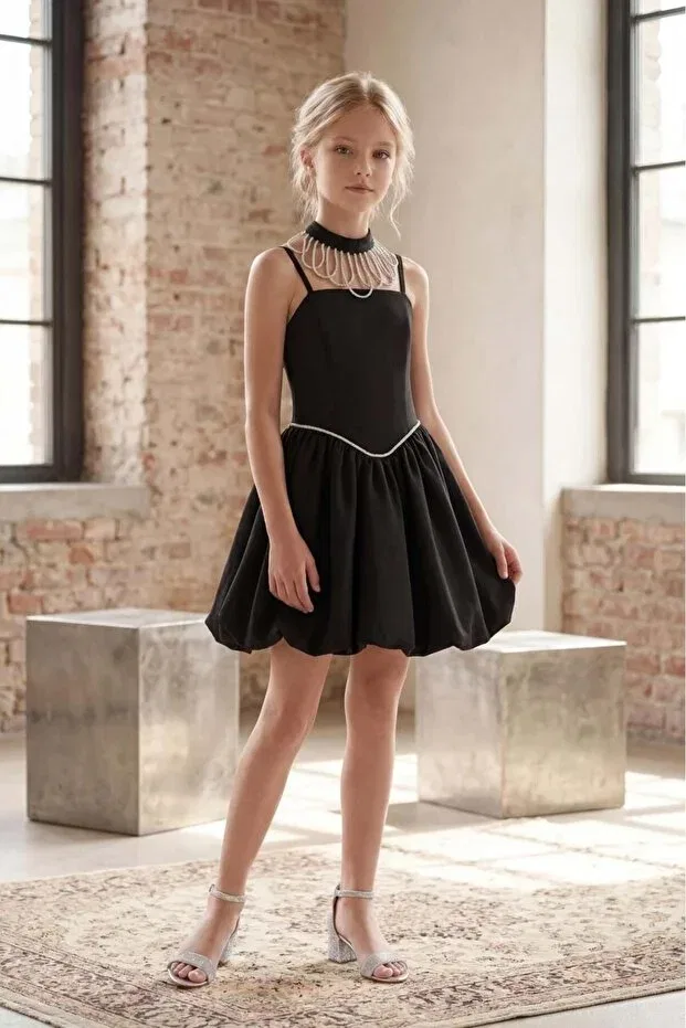 Детское платье для девочек с воздушным рукавом Butikhappykids, Black