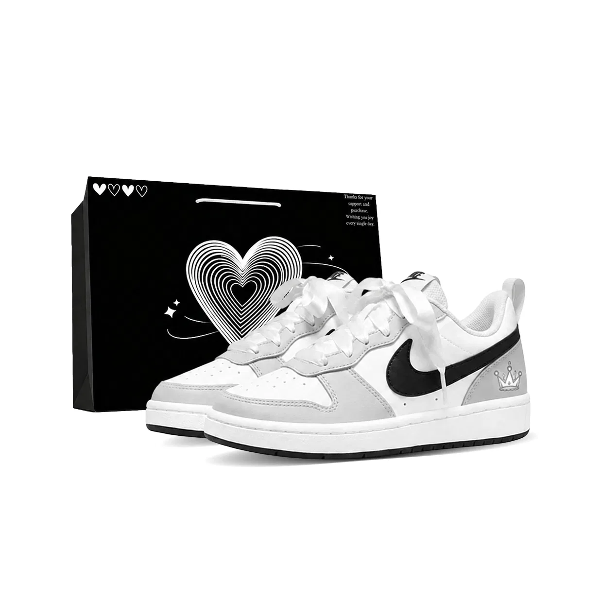 Детские кроссовки для скейтбординга с низким верхом White/Gray/Black, Nike
