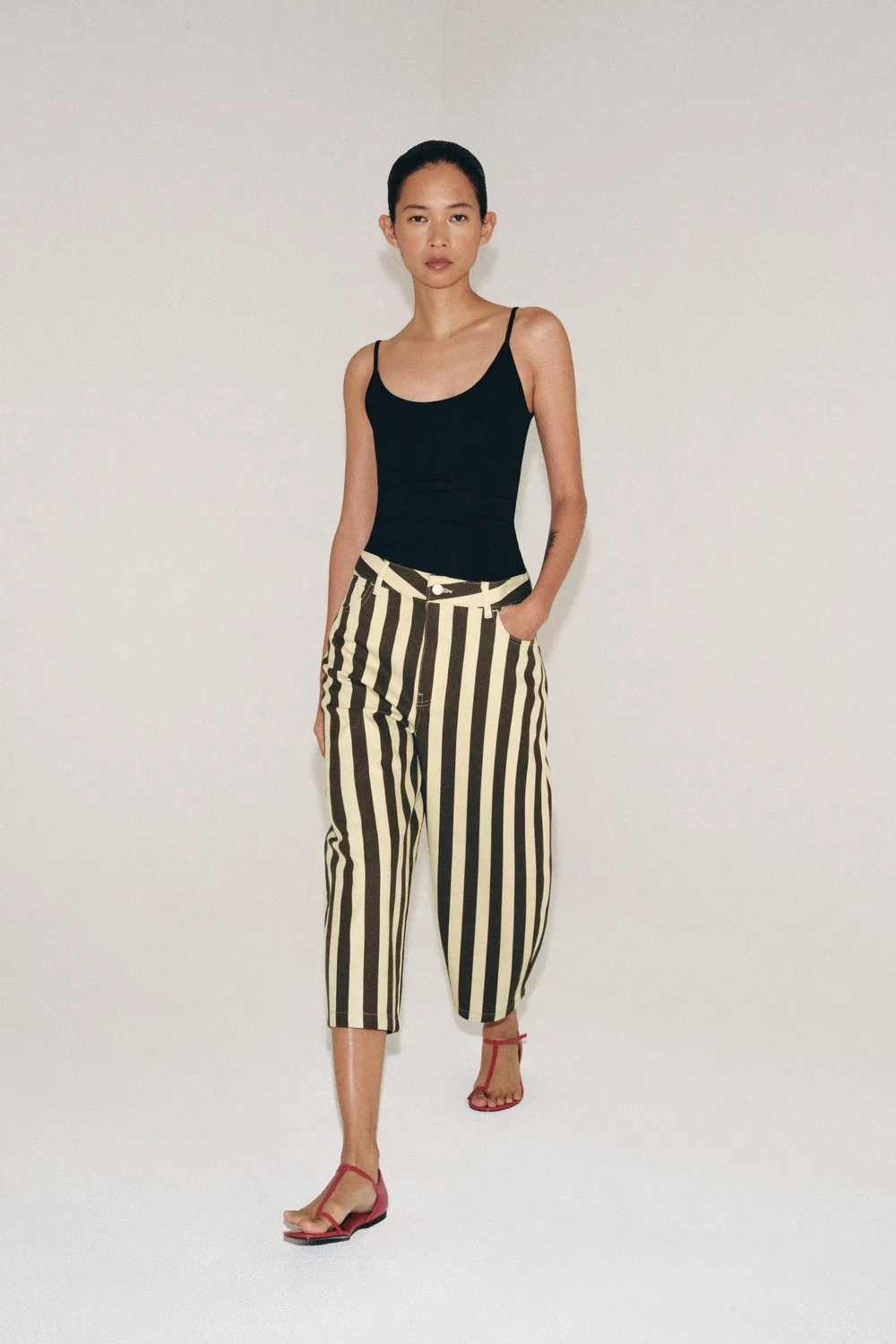 Укороченные брюки в полоску из коллекции ZW ZARA, Green