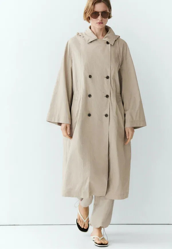 Пальто из хлопка и полиамида Trenchcoat Massimo Dotti, Light Grey Massimo Dutti, светло-серый — фото 2