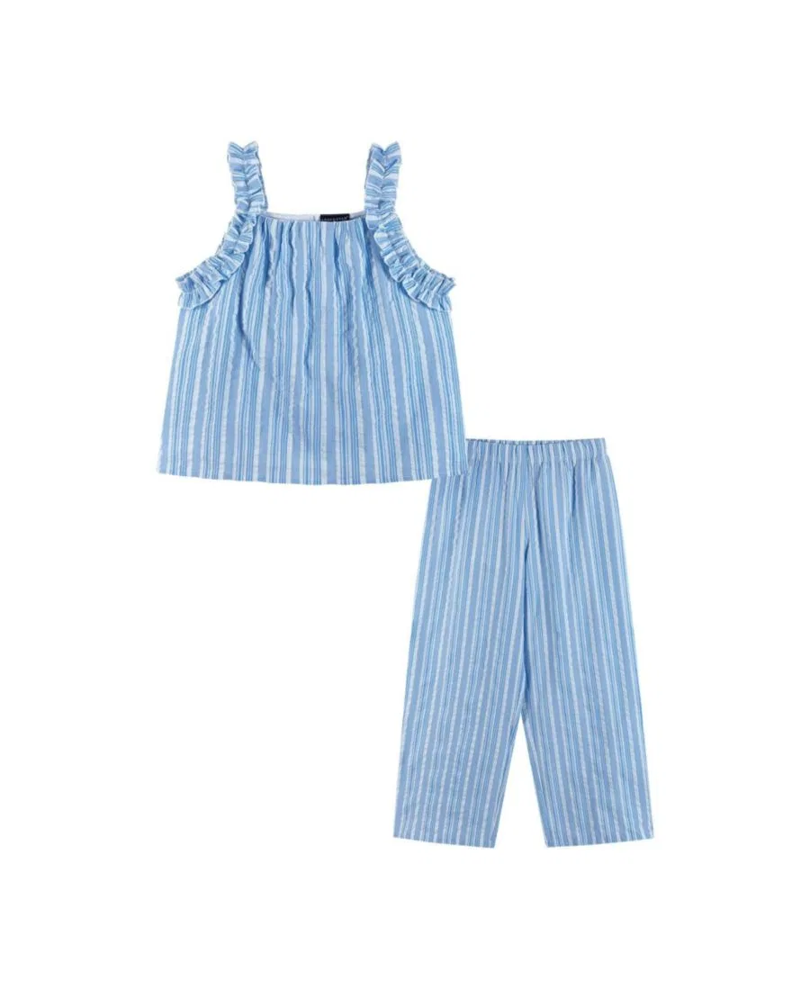 Комплект из топа с рюшами и брюк Big Girls Stripe Woven Ruffle Straps Andy & Evan, Blue