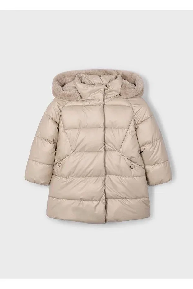 Детское пальто для девочек с искусственным мехом Mayoral, Nude Color — фото 2